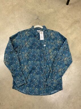 Cinch Teal Paisley Long-Sleeve Button-Down Shirt